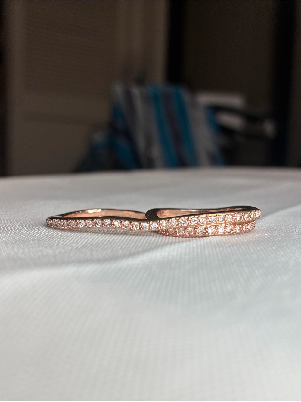 Gold Toned Pavé Crystal Double Wave Two-Finger Statement Ring
